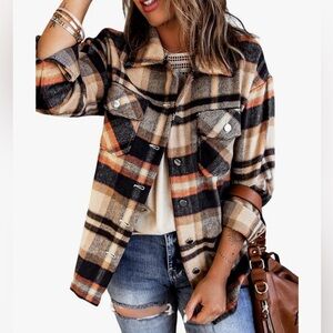KevaMolly Plaid Flannel Boyfriend Button Down Shirt Jacket